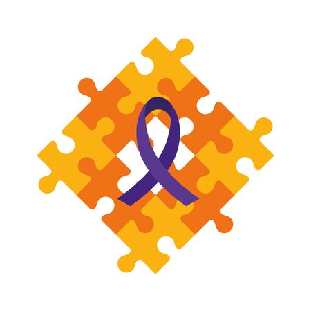 set of puzzle pieces with purple ribbon vector illustration designのイラスト素材