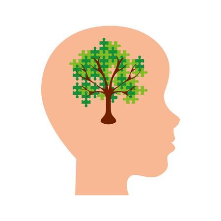 tree of puzzle pieces in head profile vector illustration designのイラスト素材
