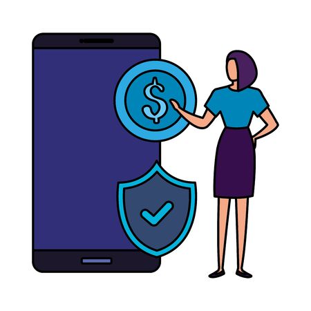 businesswoman with smartphone and icons vector illustration designのイラスト素材