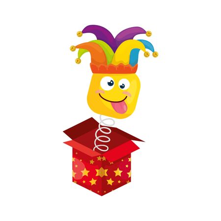 funny square emoticon crazy with hat buffon in box surprise vector illustration designのイラスト素材