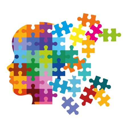 profile head with puzzle pieces vector illustration designのイラスト素材