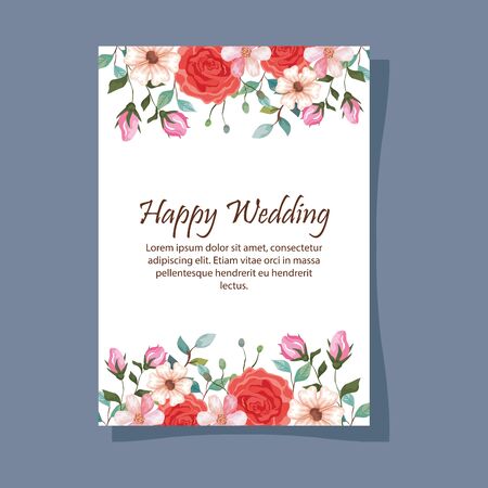 happy wedding invitation with flowers decoration vector illustration designのイラスト素材