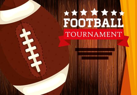 poster of tournament football american with ball in wooden background vector illustration designのイラスト素材