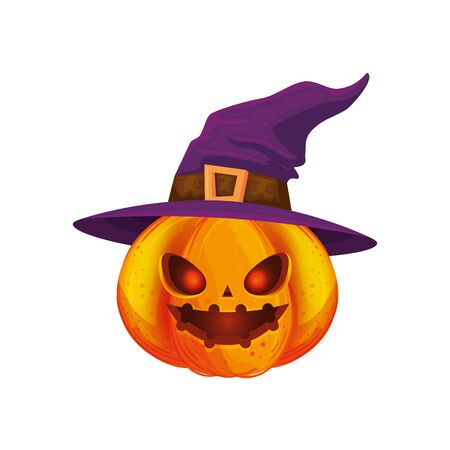 halloween pumpkin with hat witch isolated icon vector illustration designのイラスト素材