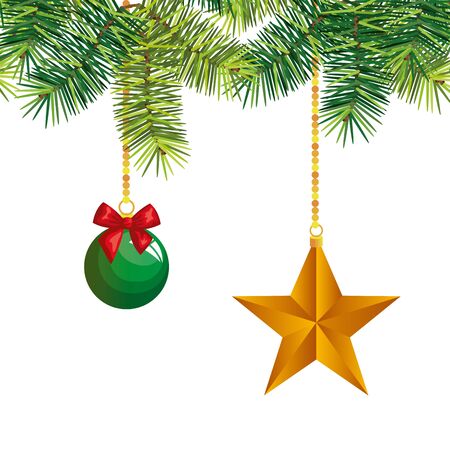 ball christmas with star hanging decoration vector illustration designのイラスト素材