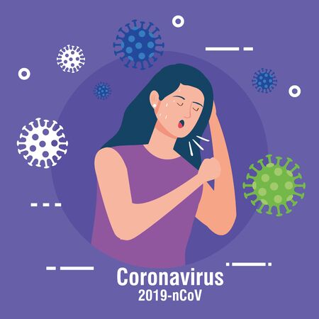 sick woman of pandemic coronavirus 2019 vector illustration designのイラスト素材