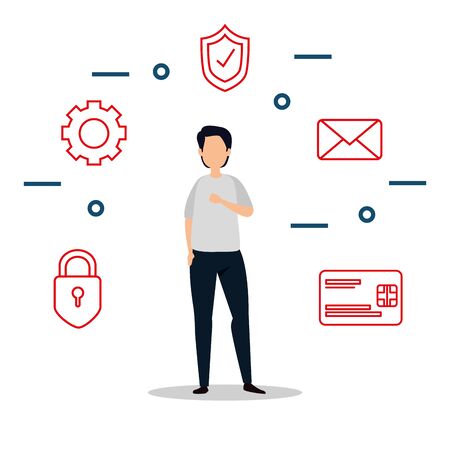 man with gear and set icons vector illustration designのイラスト素材