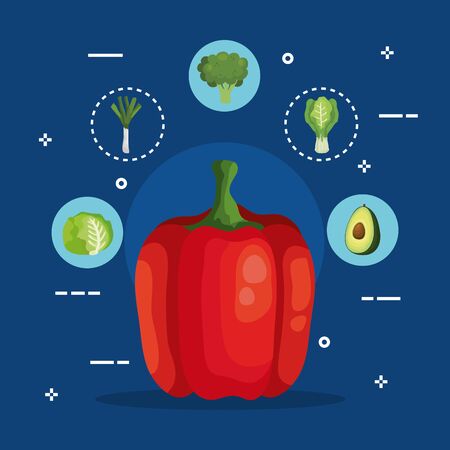 fresh pepper with set vegetables vector illustration designのイラスト素材