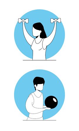 group of couple practicing exercise vector illustration designのイラスト素材