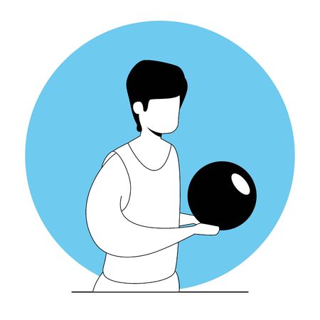 young man with sport ball avatar character vector illustration designのイラスト素材