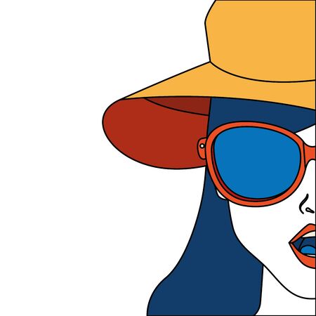 half face of woman with summer hat and sunglasses vector illustration designのイラスト素材