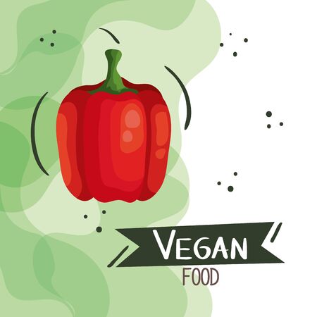 vegan food poster with pepper vegetable vector illustration designのイラスト素材