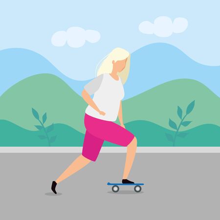 woman with blonde hair in skateboard vector illustration designのイラスト素材