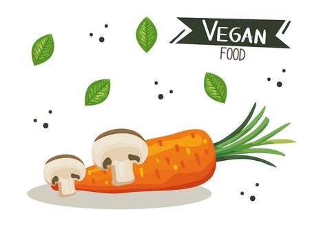vegan food poster with carrot and mushrooms vector illustration designのイラスト素材