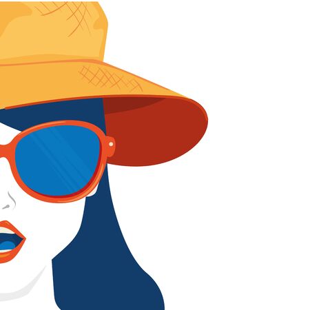 half face of woman with summer hat and sunglasses vector illustration designのイラスト素材