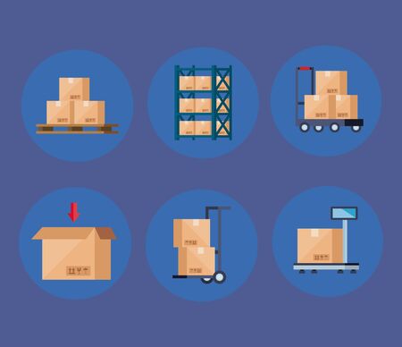 set of boxes carton packages vector illustration designのイラスト素材