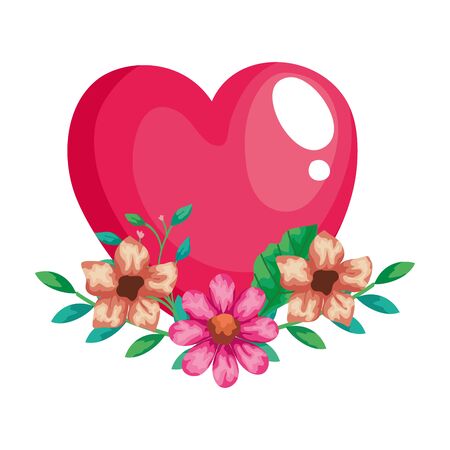 cute heart pink with flowers and leafs decoration vector illustration designのイラスト素材