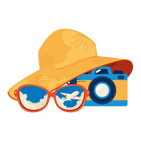 summer hat female with sunglasses and camera vector illustration designのイラスト素材
