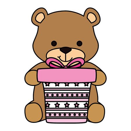 cute teddy bear with gift box present isolated icon vector illustration designのイラスト素材