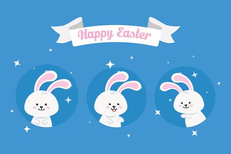 happy easter card with rabbits vector illustration designのイラスト素材