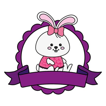 cute rabbit female in lace frame vector illustration designiconのイラスト素材
