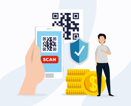 code qr in smartphone with businessman and icons vector illustration design