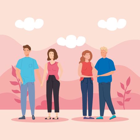 young people in landscape nature vector illustration designのイラスト素材