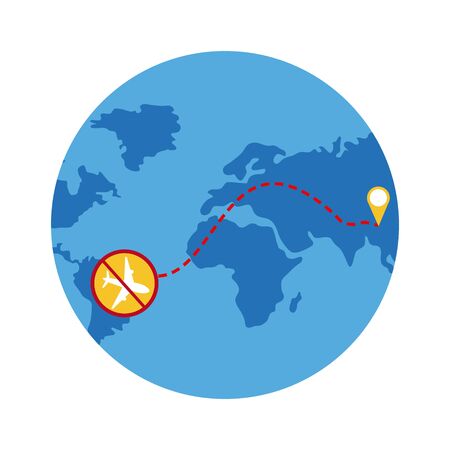 sign of prohibition of flights in the world, flat style icon vector illustration designのイラスト素材