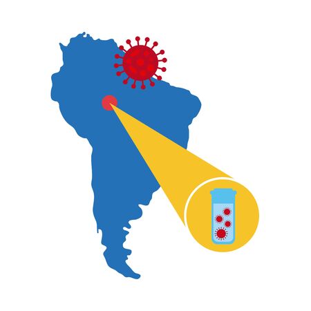 map of south america with covid 19 information and icons, flat style icon vector illustration designのイラスト素材