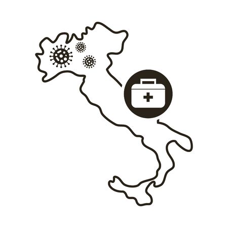 map of italy with covid 19 information and icons, line style icon vector illustration designのイラスト素材