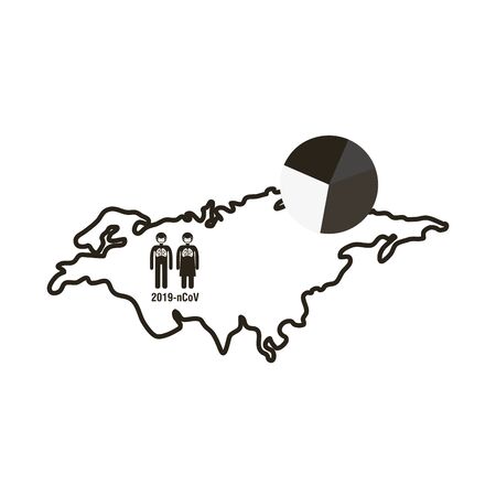 map with covid 19 infographic and icons, line style icon vector illustration designのイラスト素材