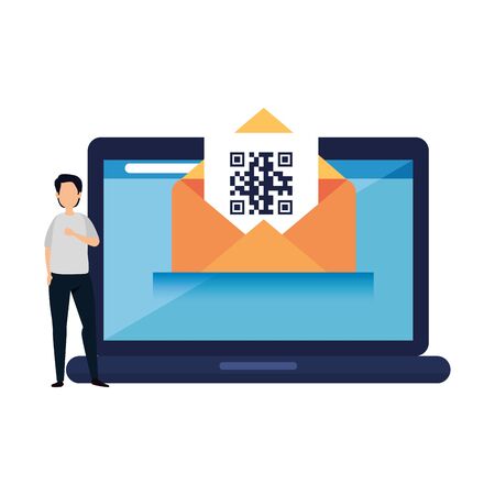 man with qr code in envelope and laptop vector illustration designのイラスト素材