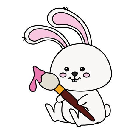 cute rabbit animal with paint brush isolated icon vector illustration designiconのイラスト素材