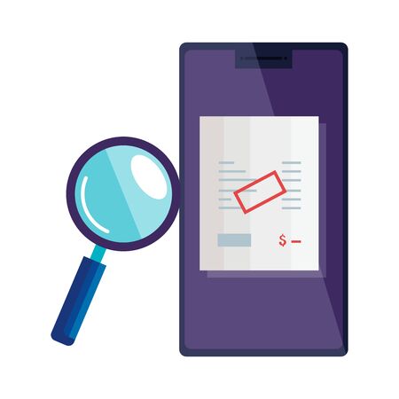 paper voucher with smartphone and magnifying glass vector illustration designのイラスト素材