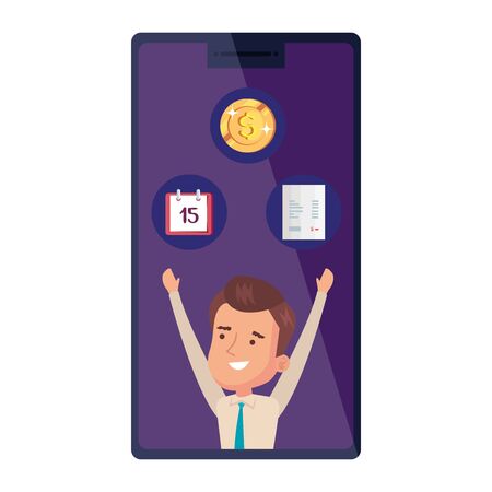 businessman with set icons in smartphone vector illustration designsのイラスト素材