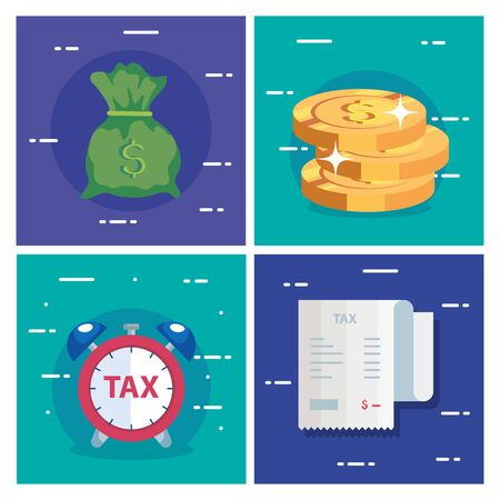 set scenes of tax day and icons vector illustration designのイラスト素材