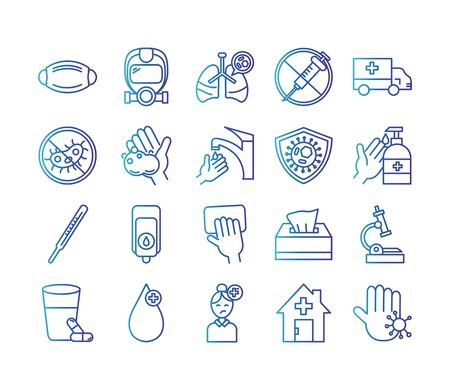 bundle of covid 19 designs, gradient line style icon vector illustration designのイラスト素材