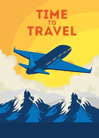 travel poster with airplane flying vector illustration designのイラスト素材