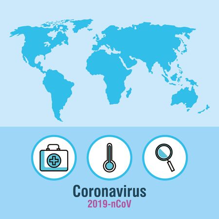 covid 19 infographic with world map and icons vector illustration designのイラスト素材
