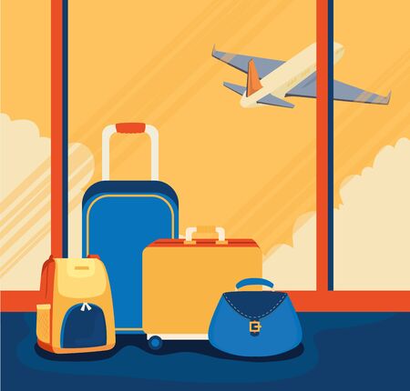 travel poster with luggage and airplane vector illustration designのイラスト素材