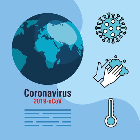 covid 19 infographic with world planet and icons vector illustration designのイラスト素材