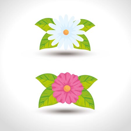 cute flowers with leafs nature vector illustration designのイラスト素材