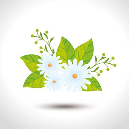 cute flowers with leafs nature vector illustration designのイラスト素材