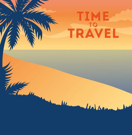 travel poster with beach landscape vector illustration designのイラスト素材