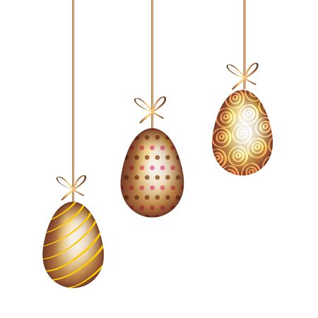 golden eggs easter decorated hanging vector illustration designのイラスト素材