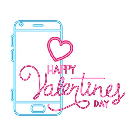 happy valentines day label in neon light vector illustration designのイラスト素材