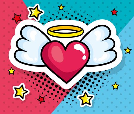 heart with wings pop art style icon vector illustration designのイラスト素材