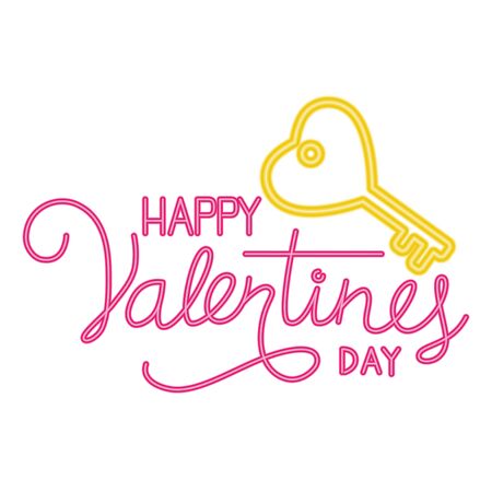 happy valentines day label in neon light vector illustration designのイラスト素材