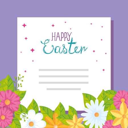 happy easter card with flower and leafs decoration vector illustration designのイラスト素材