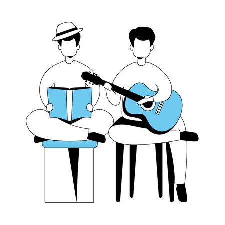 men with guitar and book isolated icon vector illustration designのイラスト素材